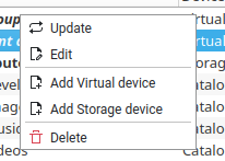 Context menu for a catalog in the Physical Group