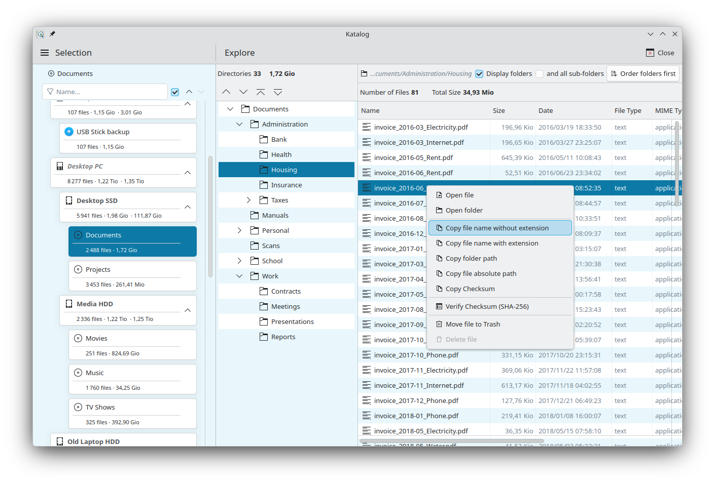 Context menu of a file in Explore
