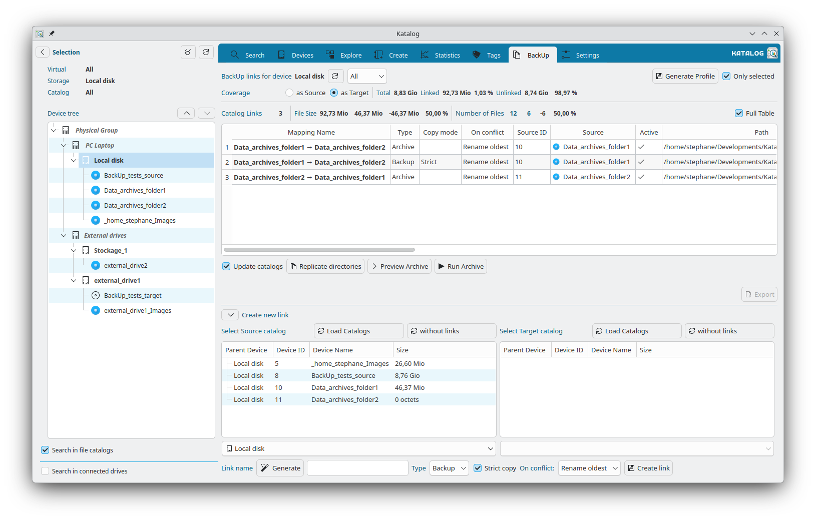 Écran principal BackUp