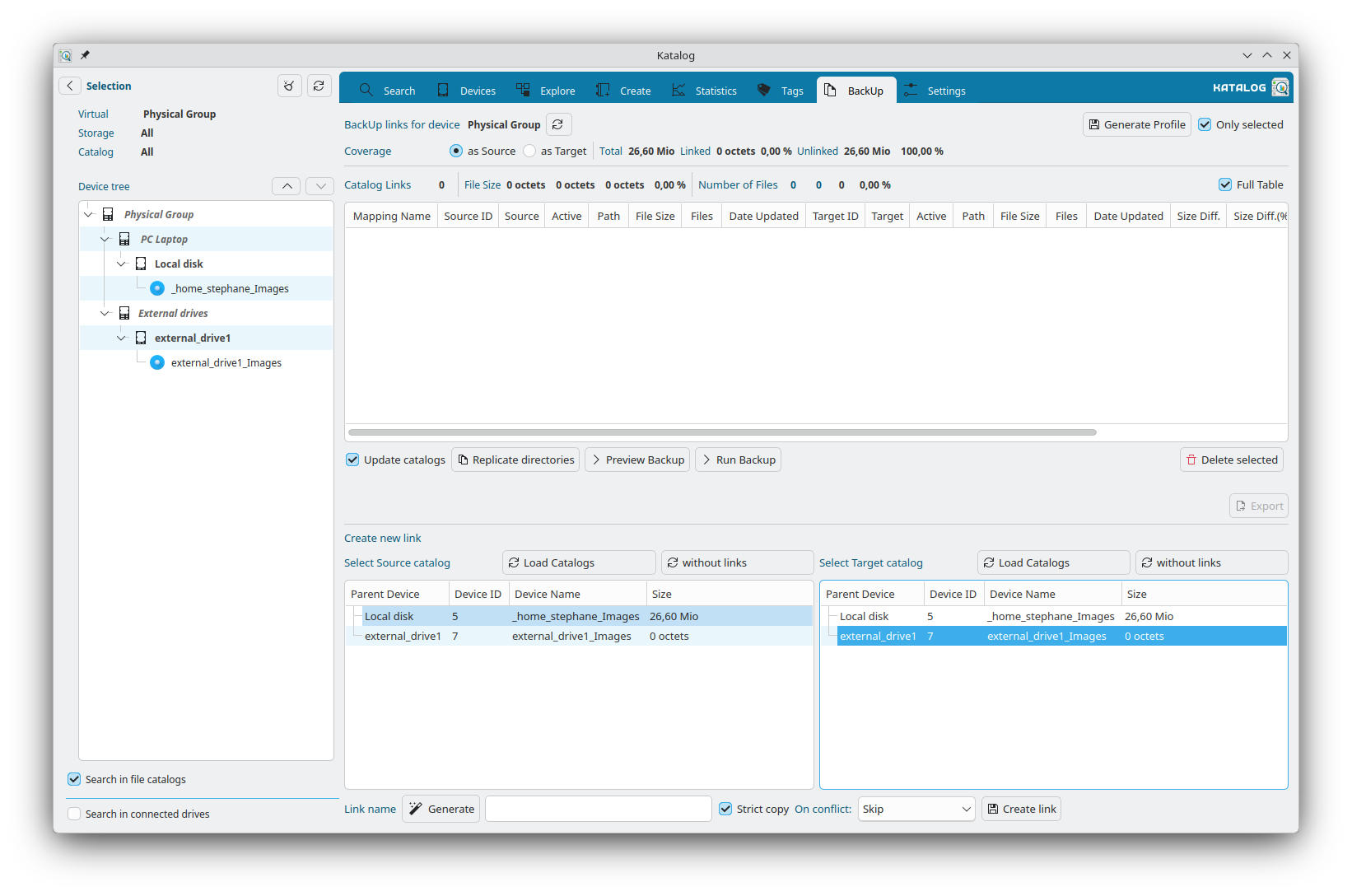 Sélection de la source et de la cible